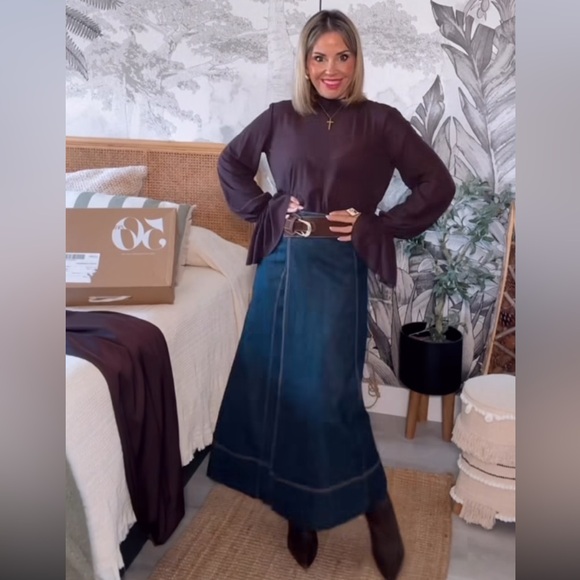 Zara Z1975 BELTED DENIM MIDI WRAP SKIRT MEDIUM - Picture 5 of 10